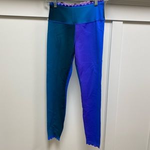 IVL Collective Teal Purple Colorblock Leggings Scallop Trim High Rise size 6